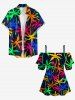 Blouse hawaïenne à imprimé cocotier coloré grande taille, épaules dénudées et volants, style hawaïen. Imprimé de cocotiers colorés. Grande taille. Chemisier à épaules dénudées et volants. - Noir 2XL