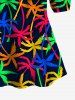 Blouse hawaïenne à imprimé cocotier coloré grande taille, épaules dénudées et volants, style hawaïen. Imprimé de cocotiers colorés. Grande taille. Chemisier à épaules dénudées et volants. - Noir 2XL
