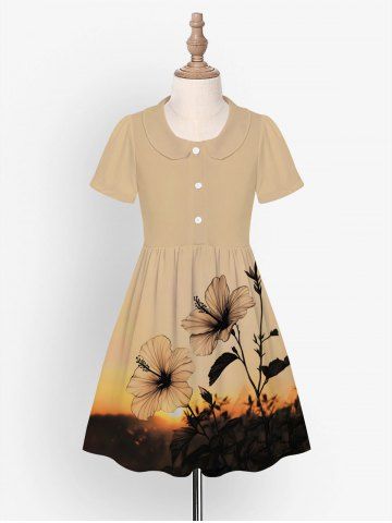 Kid's Hibiscus Flower Sunset Print Hawaii Dress