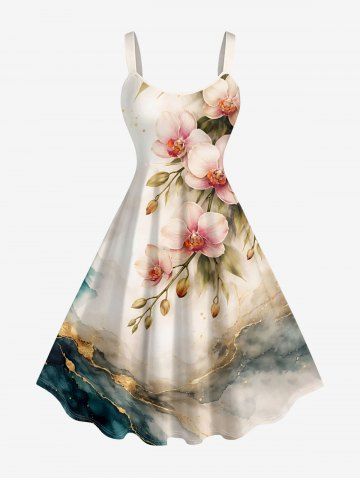 Robe trapèze hawaïenne à imprimé floral et feuilles ombré grande taille - LIGHT COFFEE - 5X
