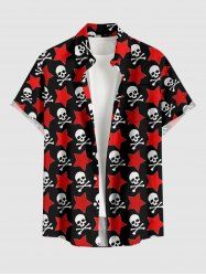 Plus Size Skulls Star Print Button Pocket Shirt For Men - Rouge 6XL