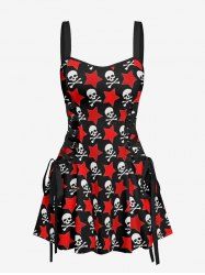 Skulls Star Print Lace Up A Line Dress -  