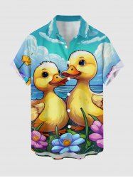 Chemise à poches boutonnées grande taille pour homme, imprimé canard, fleurs et ciel, style hawaïen. - Bleu Ciel 4XL