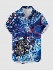 Turtle Coral Flower Print Hawaii Sea Creatures Button Pocket Shirt For Men -  