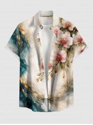 Chemise hawaïenne à poches boutons, imprimé ombré de fleurs et de feuilles, grande taille, pour hommes - café lumière 4XL