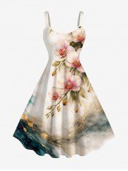 Robe trapèze hawaïenne à imprimé floral et feuilles ombré grande taille - café lumière 1X