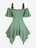 Butterfly Print T-shirt and Lace Up Pocket Ruffles Flare Pants Plus Size Outfit -  