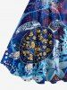 Robe trapèze grande taille à imprimé tortue, corail et fleurs, créatures marines d'Hawaï - Bleu 1X