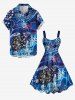 Robe trapèze grande taille à imprimé tortue, corail et fleurs, créatures marines d'Hawaï - Bleu 1X