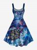 Robe trapèze grande taille à imprimé tortue, corail et fleurs, créatures marines d'Hawaï - Bleu 1X