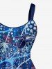 Robe trapèze grande taille à imprimé tortue, corail et fleurs, créatures marines d'Hawaï - Bleu 1X