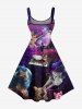 Cat Astronaut Piano Ombre Galaxy Print Hawaii A Line Dress - Pourpre  L