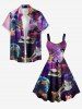 Cat Astronaut Piano Ombre Galaxy Print Hawaii A Line Dress - Pourpre  L