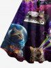 Cat Astronaut Piano Ombre Galaxy Print Hawaii A Line Dress - Pourpre  L