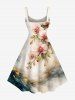Robe trapèze hawaïenne à imprimé floral et feuilles ombré grande taille - café lumière 1X