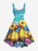 Robe trapèze hawaïenne à imprimé canard, fleurs et ciel, grande taille - Bleu Ciel XXS