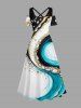Water Ripple Curve Diamond Print Hawaii Cold Shoulder Crisscross A Line Maxi Dress -  