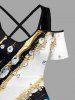 Robe longue trapèze à imprimé diamant et courbes ondulées, style hawaïen, épaules dénudées et croisée, grande taille - Blanc 4X