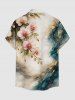 Chemise hawaïenne à poches boutons, imprimé ombré de fleurs et de feuilles, grande taille, pour hommes - café lumière 4XL