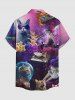 Plus Size Cat Astronaut Piano Ombre Galaxy Print Hawaii Button Pocket Shirt For Men - Pourpre  XL