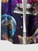 Plus Size Cat Astronaut Piano Ombre Galaxy Print Hawaii Button Pocket Shirt For Men - Pourpre  XL