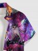 Plus Size Cat Astronaut Piano Ombre Galaxy Print Hawaii Button Pocket Shirt For Men - Pourpre  XL