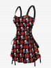 Skulls Star Print Lace Up A Line Dress -  