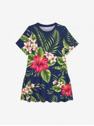Kid's Tropical Leaf Hibiscus Flower Print Hawaii Dress -  