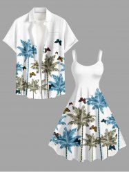 Coconut Tree Butterfly Print Matching Hawaii Beach Outfit For Couples -  