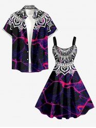 Ethnic Graphic Tie Dye Print Plus Size Matching Hawaii Beach Outfit For Couples -  