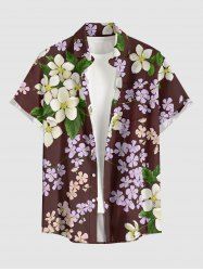 Plus Size Leaf Flower Print Hawaii Button Pocket Shirt For Men - Rouge foncé 4XL