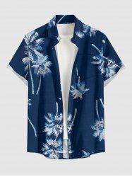 Plus Size Coconut Tree Print Hawaii Button Pocket Shirt For Men -  