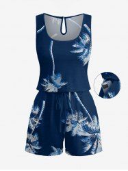 Combinaison hawaïenne à imprimé cocotier et poches à cordon de serrage, grande taille - Bleu profond 5X