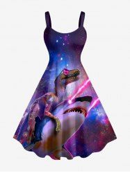 Dinosaur Shark Ombre Galaxy Print Hawaii A Line Dress -  