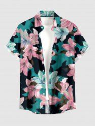 Lily Flower Print Hawaii Button Pocket Shirt For Men -  