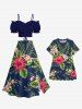 Kid's Tropical Leaf Hibiscus Flower Print Hawaii Dress -  