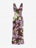 Leaf Flower Print Hawaii Ruffles Split Dress -  