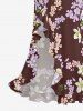 Leaf Flower Print Hawaii Ruffles Split Dress -  