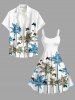 Plus Size Coconut Tree Butterfly Print Hawaii A Line Dress -  