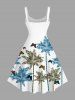 Plus Size Coconut Tree Butterfly Print Hawaii A Line Dress -  