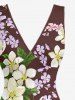 Robe hawaïenne à imprimé feuilles et fleurs, fendue et à volants - Rouge foncé XXXL