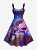 Dinosaur Shark Ombre Galaxy Print Hawaii A Line Dress -  