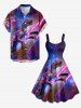 Dinosaur Shark Ombre Galaxy Print Hawaii A Line Dress -  