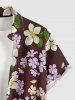 Plus Size Leaf Flower Print Hawaii Button Pocket Shirt For Men - Rouge foncé 3XL