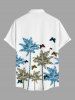 Coconut Tree Butterfly Print Hawaii Button Pocket Shirt For Men -  