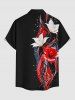 Plus Size Flower Curve Stars Print Hawaii Button Pocket Shirt For Men - Noir 5XL