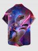 Dinosaur Shark Ombre Galaxy Print Hawaii Button Pocket Shirt For Men -  
