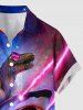 Dinosaur Shark Ombre Galaxy Print Hawaii Button Pocket Shirt For Men -  