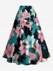 Lily Flower Print Hawaii Split A Line Skirt - Vert profond M