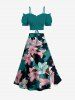 Lily Flower Print Hawaii Split A Line Skirt - Vert profond M